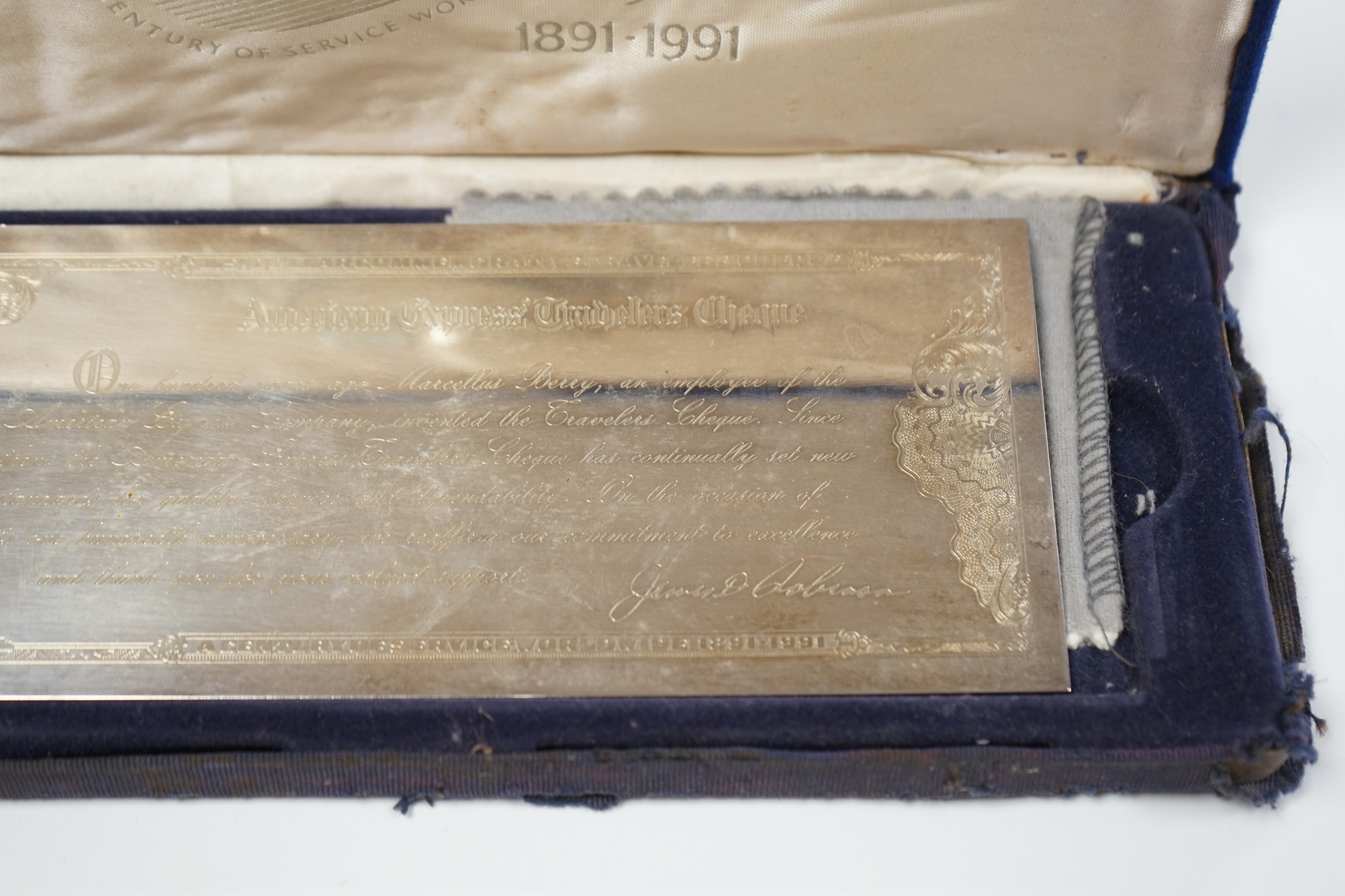 An American Express Commemorative plated Traveller's Cheque plaque